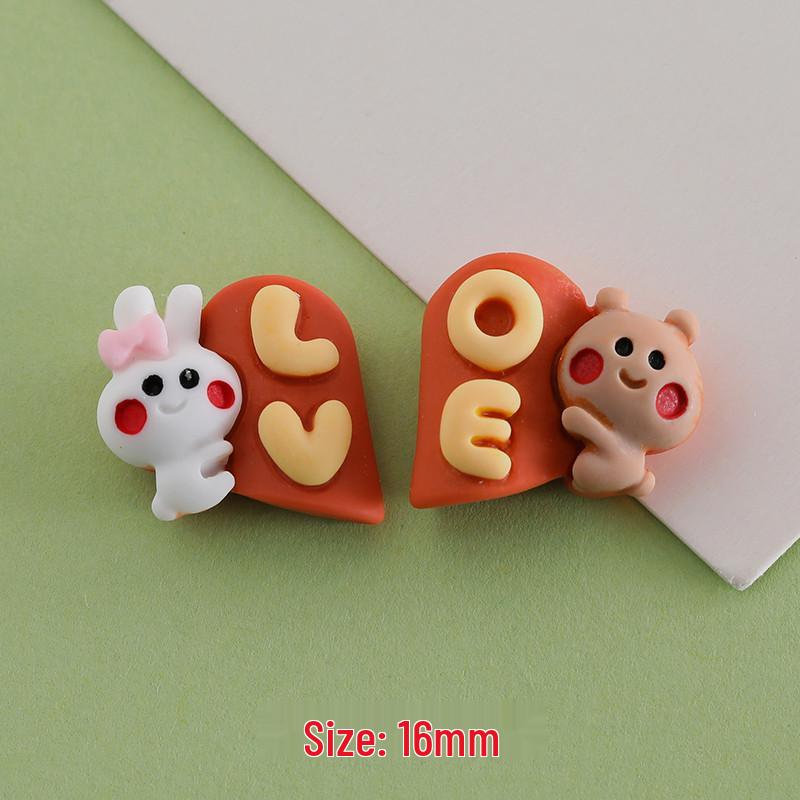 Charming Miniature Letter Rabbit Bear Resin Craft Set: Hair Clips, Earrings, and DIY Phone Case Decor