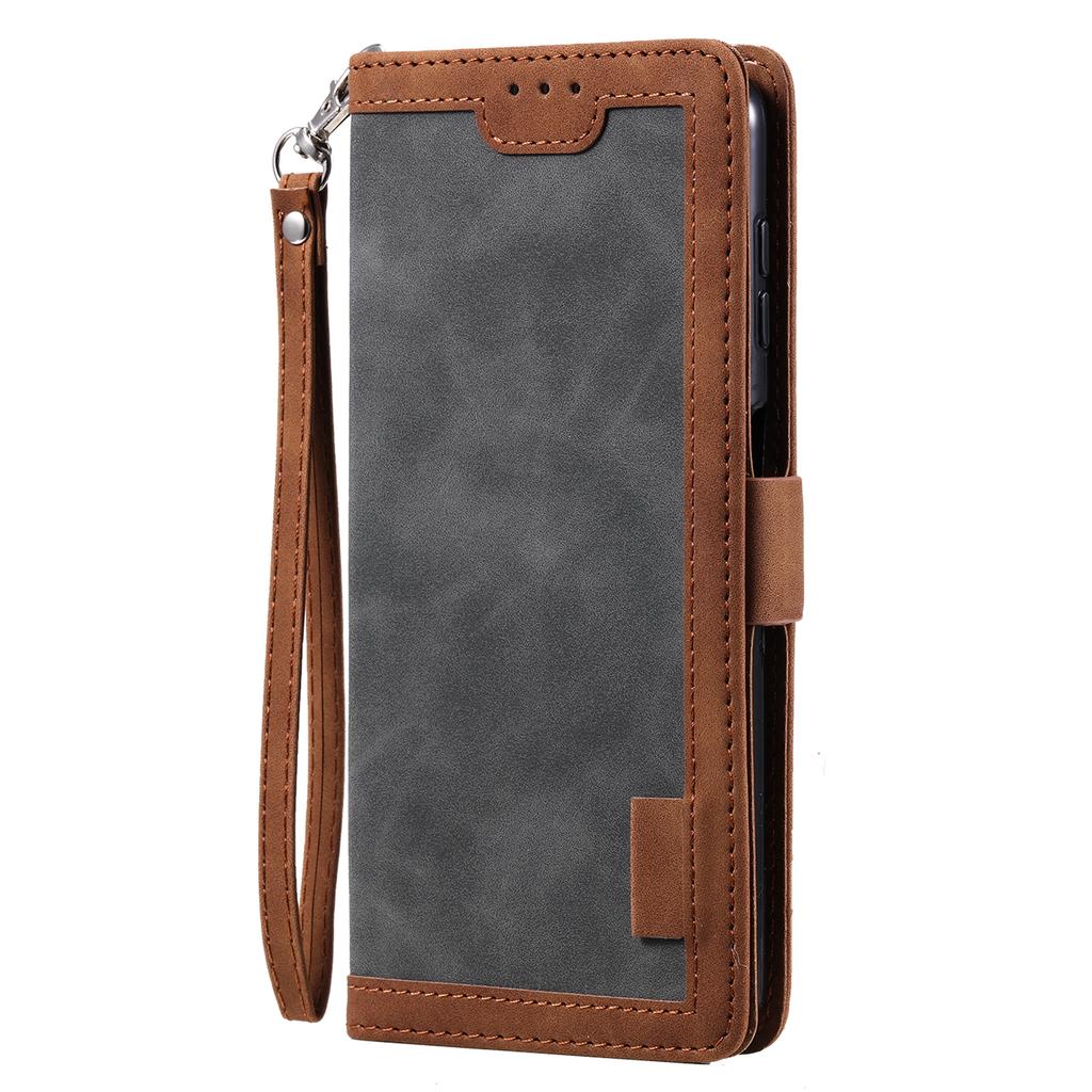 Phone Case for Samsung Galaxy A54 5G Retro Color Splicing PU Leather Flip Stand Wallet Cover with Strap