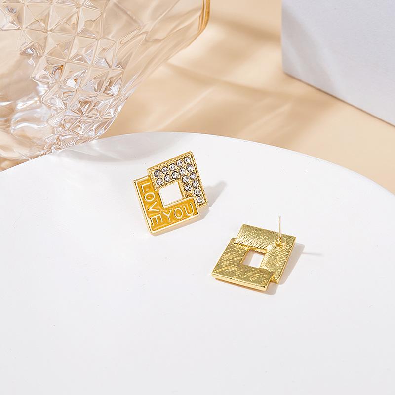 Wind French Romantic Tassel Diamond High Luxury Earrings Flower Geometric Square Diamond Diamond Stud Earrings