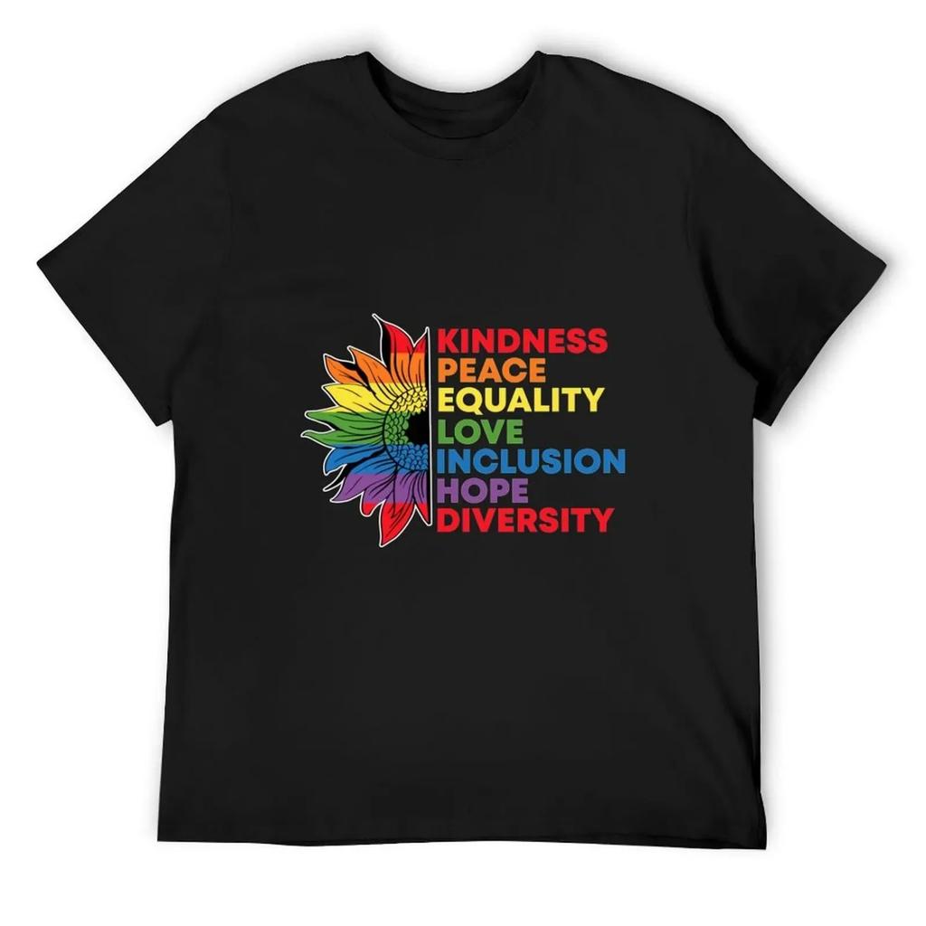 Kindness Peace Equality Love Inclusion Gay Pride Sunflower T-Shirt topping rapper graphic tees Short sleeve tee men
