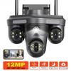 New 6K 12MP IP Camera WiFi Three Lens 10X Zoom Three Screens Outdoor Waterproof Monitor Motion Detection Security Video Surveillance