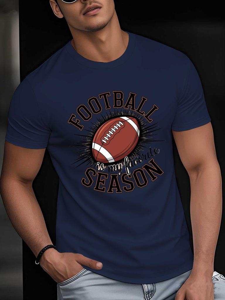 Summer Men's Rugby Letter Printed Casual Round Neck Short Sleeved Casual Sports 100% Pure Cotton Fitness Breathable T-shirt