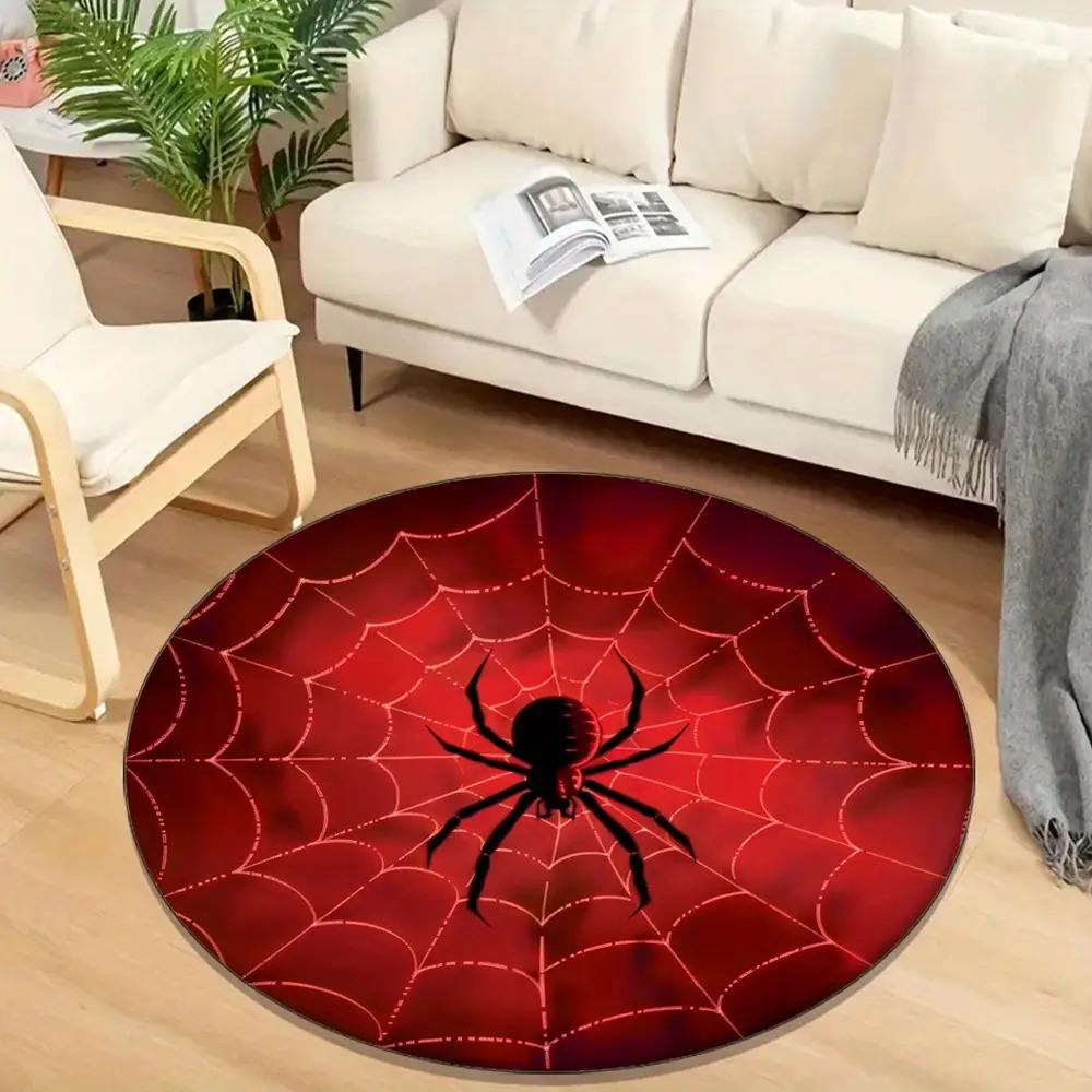 Red Black Spider Theme Floor Mat - Creative Insect Design Area Rug - Indoor Home Decor Restaurant el Halloween Gift Rug