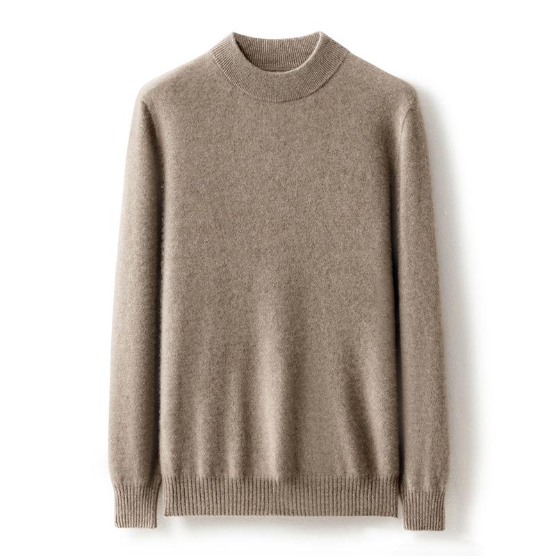 100 Pure Cashmere Shirt Solid Color Flat Semi-turtleneck Sweater Basic Knitting Men