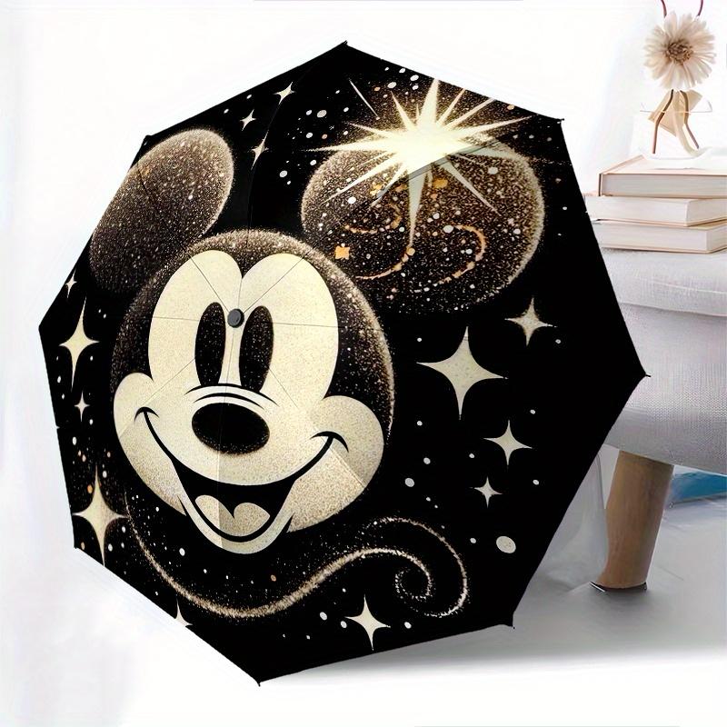 Mickey Mouse Sparkle Themed Automatic Opening and Closing Folding Umbrella, Reinforced 8 Ribs, Compact Travel Design, Fashionable Folding Um