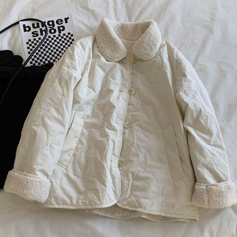 Женская зимняя утолщенная теплая куртка на подкладке из овечьей шерсти, двусторонняя куртка на подкладке с лацканами и китайскими застежками-пуговицами, куртка на подкладке