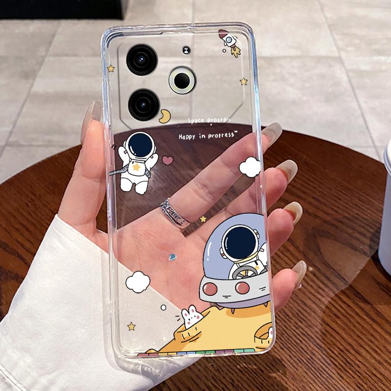 Чехол для Tecno Pova 6 Neo Чехол Эстетичный Милый Кот Астронавт Прозрачный Мягкий Силикон ТПУ Чехол для Телефона Tecno Pova 6 Neo