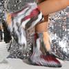 Fashion Y2K Mix Color Snow Boots for Women Soft Faux Fur Warm Snow Boots Woman Winter Plus Size 44 Non Slip Plush Booties Ladies
