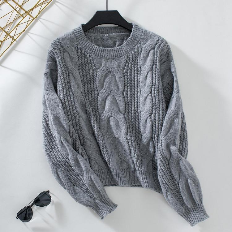 Autumn Winter Vintage Cardigan Sweater Top Loose Long Sleeve O Neck Solid Color Knitwear
