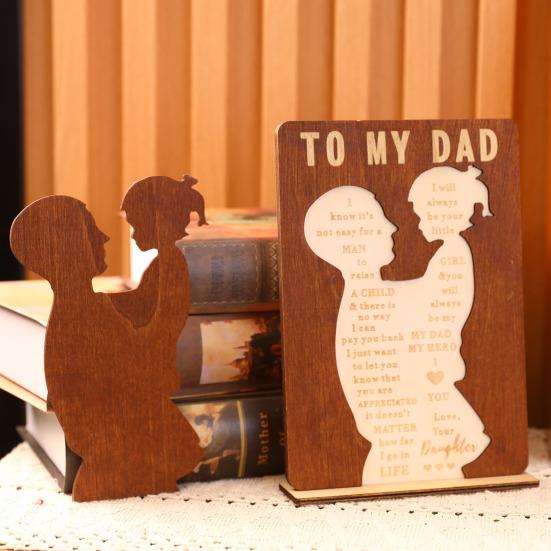 Wooden Desk Sign Gift for Dad from Daughter Home Office Tabletop Sign Ornament with Base Father's Day Birthday Present Gratitude Gift for Father