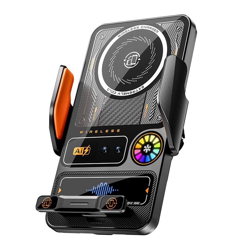 Smart Auto-Rotating Car Phone Holder With 15W Wireless Fast Charging Air Vent Black ABSPC