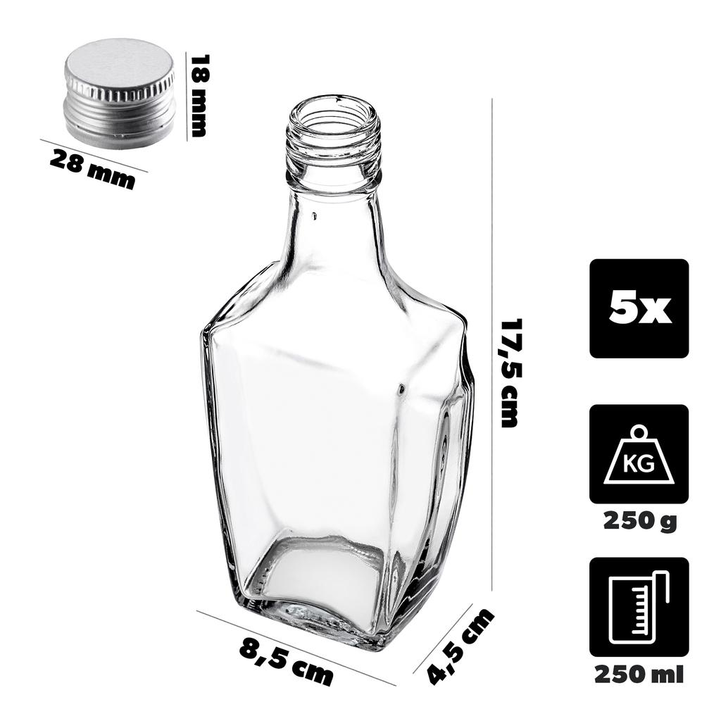 KADAX Szklana Butelka Na Nalewkę 250ml Z Zakrętką 5szt.