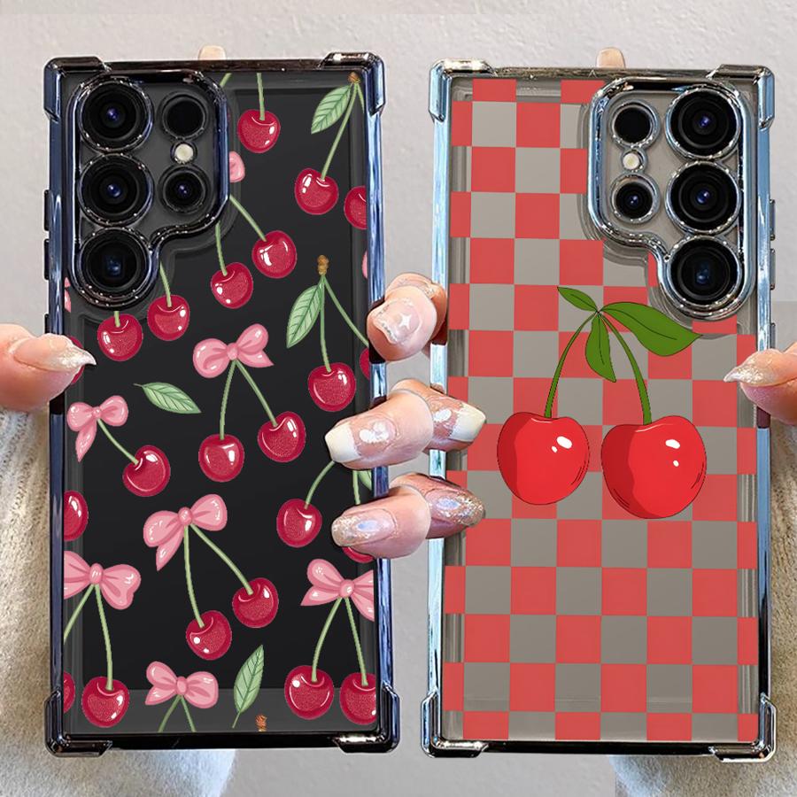 Прозрачный чехол для телефона для Samsung Galaxy S23 S25 Plus S21FE S24 s24ultra S20 FE s24fe S22 Ultra S25 Ultra Мультяшный Бант Вишня