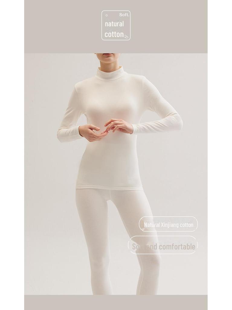 Женский хлопковый термокостюм со средней горловиной: Комплект из брюк и рубашки облегающего кроя на осень