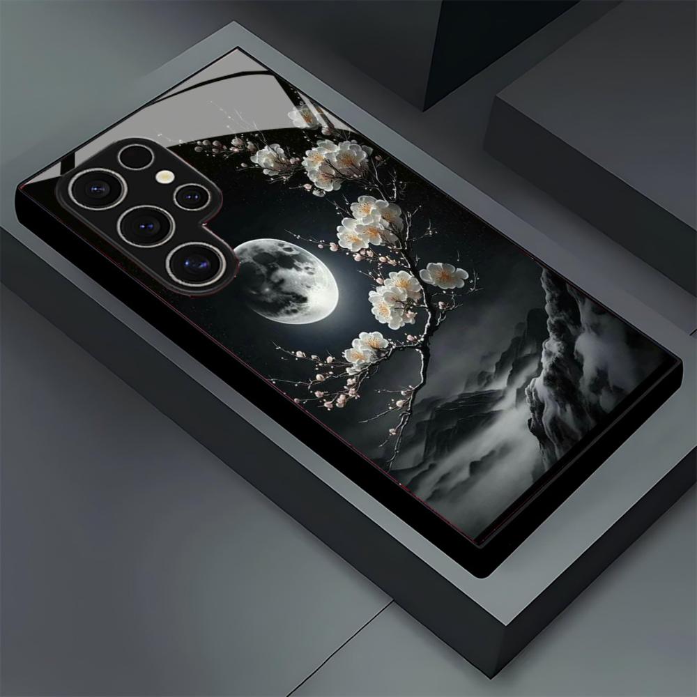 Черный цветок Чехол для телефона стеклянный чехол для телефона для Samsung Galaxy S26 22 23 24 25 PLUS S21 22 23 24 25 ULTRA