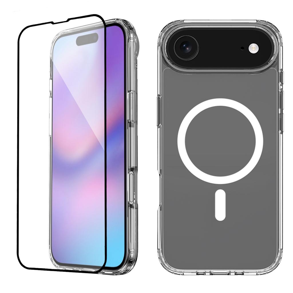 Для iPhone Air Чехол Совместим с MagSafe PC+TPU Прозрачный Чехол для Телефона с Защитным Стеклом