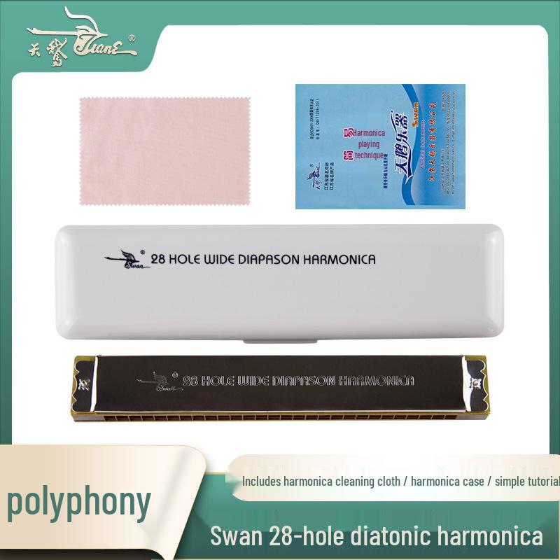 Swan Harmonica: Professional Double Reed, C Key, 24/28 Holes for Beginners & Adults