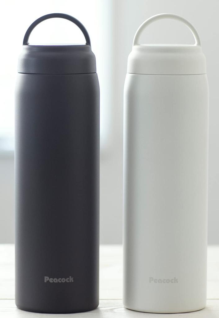 Кружка-бутылка Peacock Screw Mug Bottle White 600ml Бутылка для воды с термоизоляцией и ручкой, вакуумная изоляция, термос, стакан для кофе, легко моющаяся кружка-бутылка