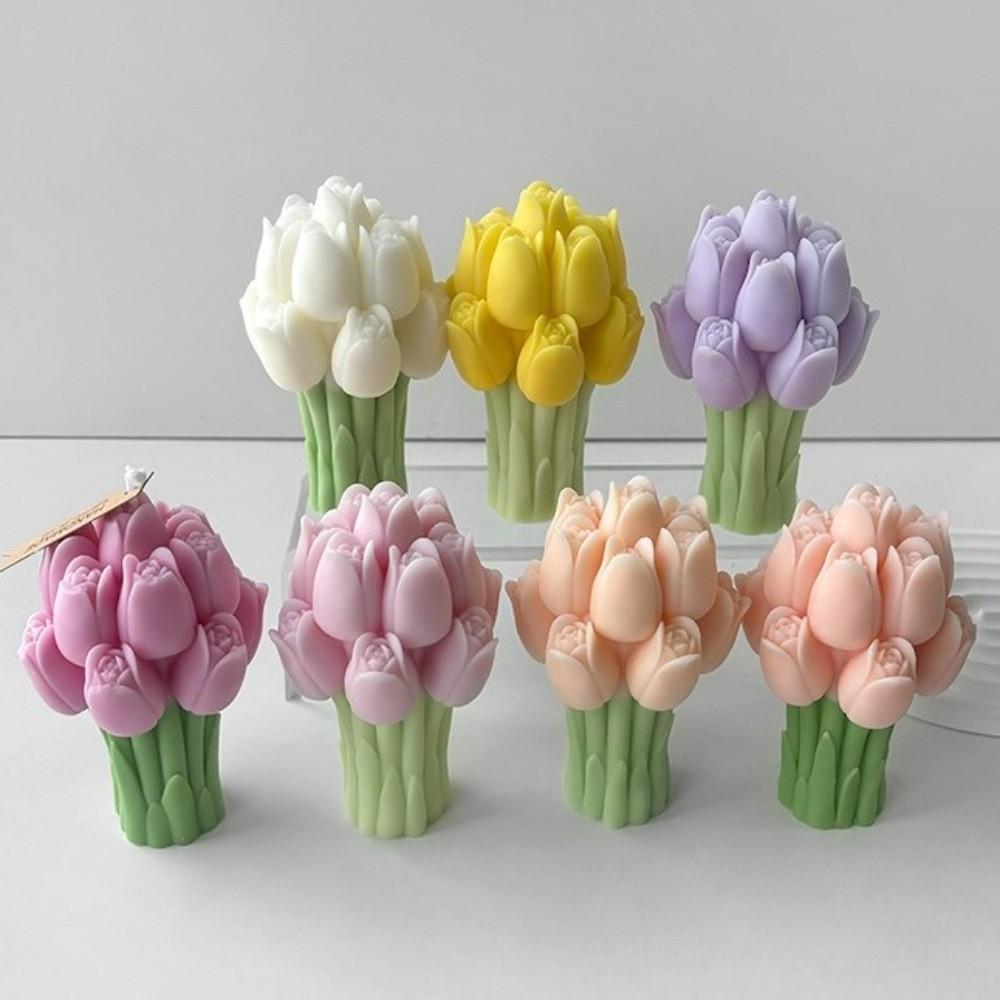 Новые 3D формы для свечей в виде тюльпанов Легко извлекаются Мягкий силикон Форма для изделий из смолы Гибкая гипсовая форма Форма для мыла в виде цветка DIY Украшение для свадьбы
