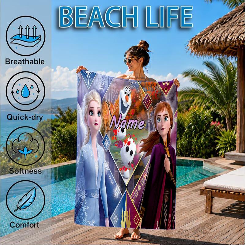 Custom Name The Snow Queen Microfiber Beach Towel, Quick-Dry, for Summer Travel, Beach Essential, Picnic Essentials, Swimming Pool