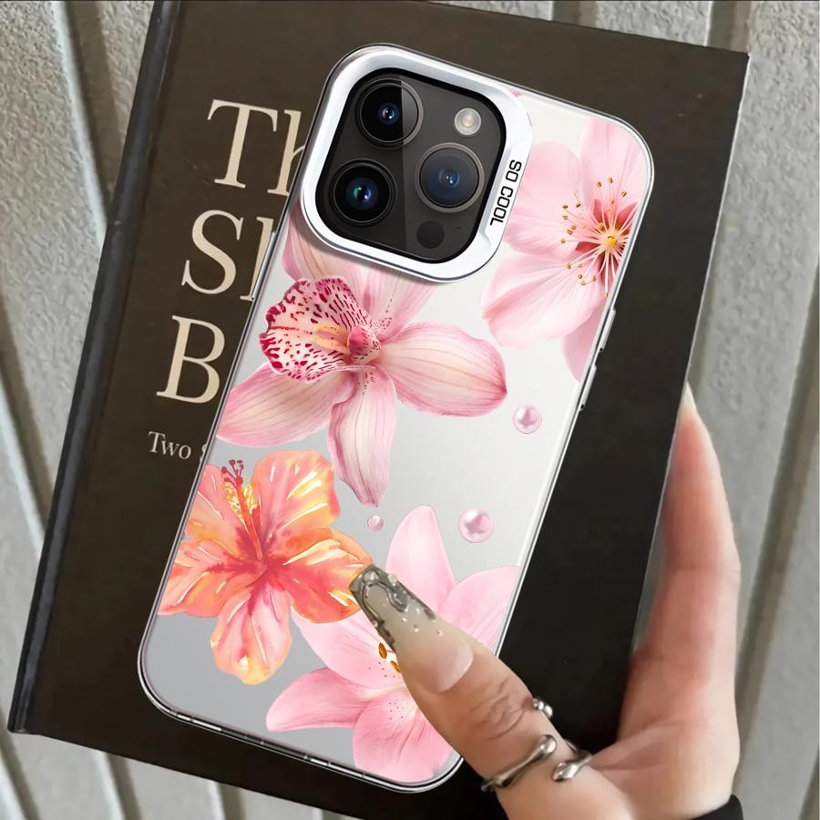Чехол для iPhone 17 Pro Max XR 14 16 15 Plus 11 12 XS 13 Pro Air Задняя крышка телефона Розовый узор с цветами лилии