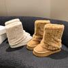 Модные утепленные плюшевые полусапожки для женщин, теплые, с круглым носком, зимние, модные, повседневные сапоги для снега