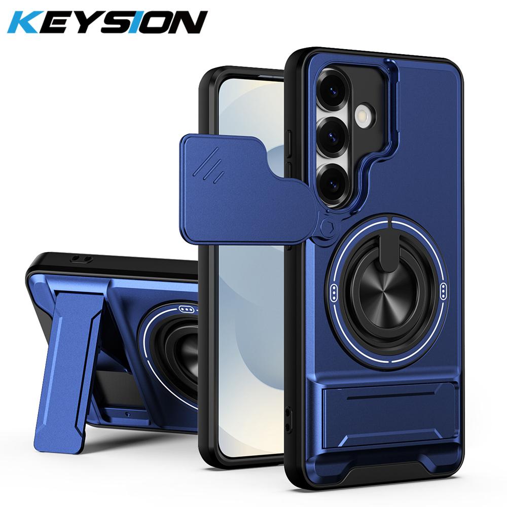 KEYSION Магнитный чехол для телефона для Samsung Galaxy S23 S24 Ultra S24+ S23 FE Защита камеры со сдвижной крышкой Вертикальная подставка Кольцо Ударопрочный чехол