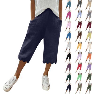 Женские модные повседневные свободные однотонные брюки с карманами 7/10 Брюки