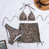 European and American new sexy leopard print beach skirt split swimsuit three-piece women's lace-up fashion bikini swimsuit