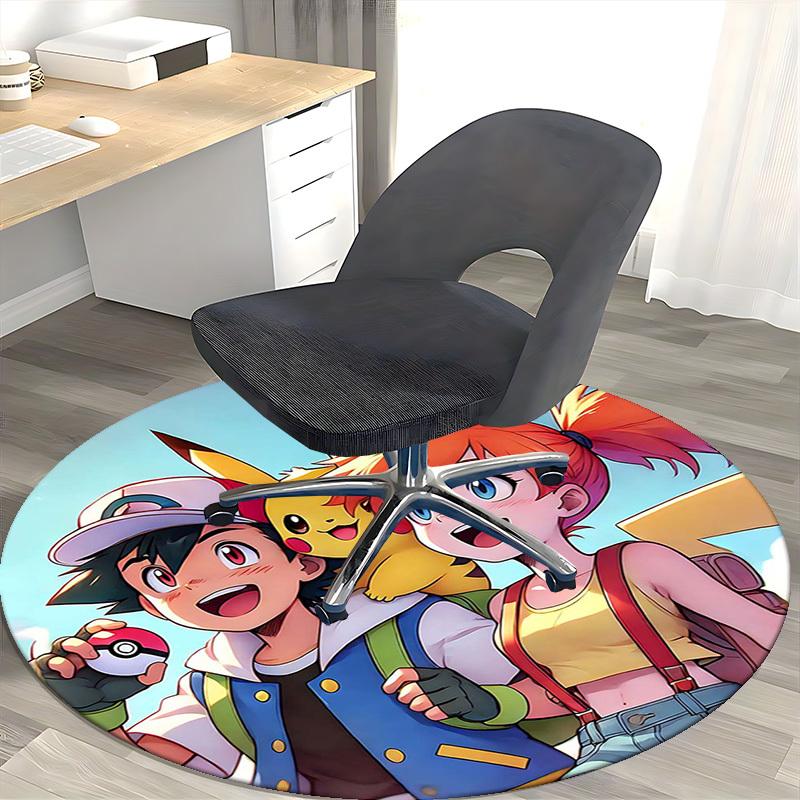 1pc Pokémon Pikachu & Trainer Round Carpet - Anime Design Chair Mat, Office Gift, Seasonal Decor, Suitable for Home, Living Room