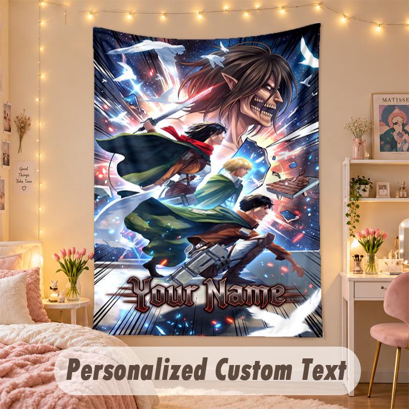 Custom Personalized Tapestry,Attack on Titan Print Custom Name Text Wall Art Hanging for Bedroom