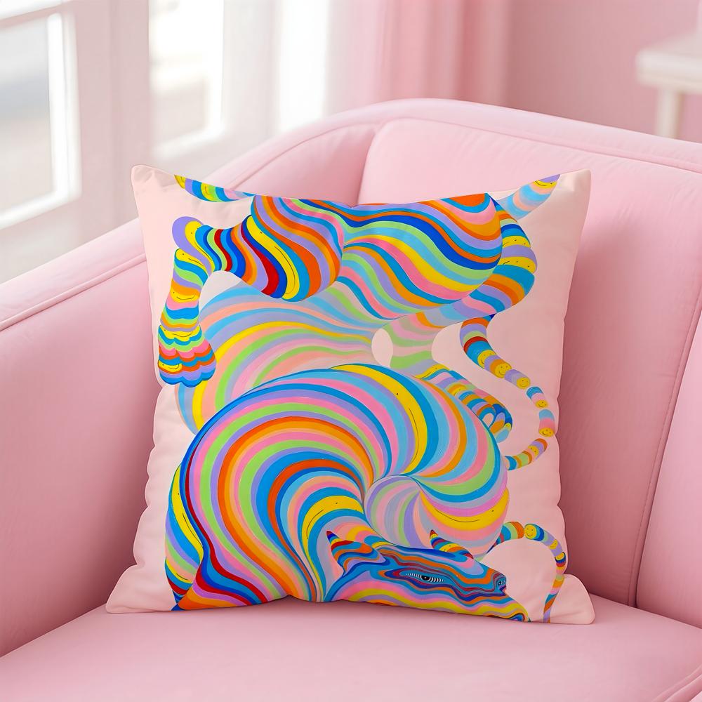 Vibrant Retro Interesting psychedelic lines Art Cushion Cover Linen Pillowcase Cover Soft Decor for Sofa Home Room