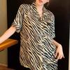 Zebra Pattern Fashion Stripe Ice Silk Pajamas Women's Summer Short Sleeved Pants Silk Home Clothes Two Piece Set Sleepwear