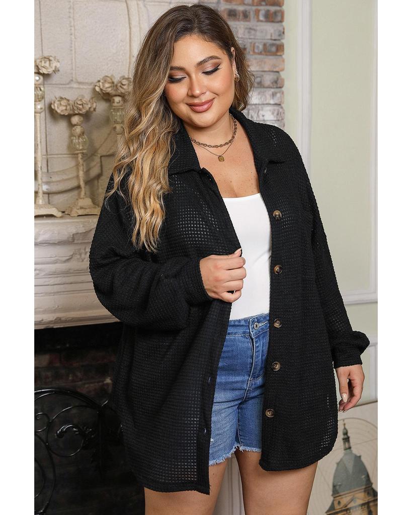 Azura Exchange Черная рубашка большого размера с нагрудным карманом и вафельным узором