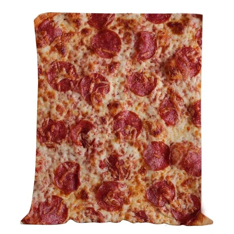 Cartoon Food Flannel Blanket Pizza Pattern Soft Cozy for Sofa Bed Kids Room All Season Home Decor Flat Print Best Choice