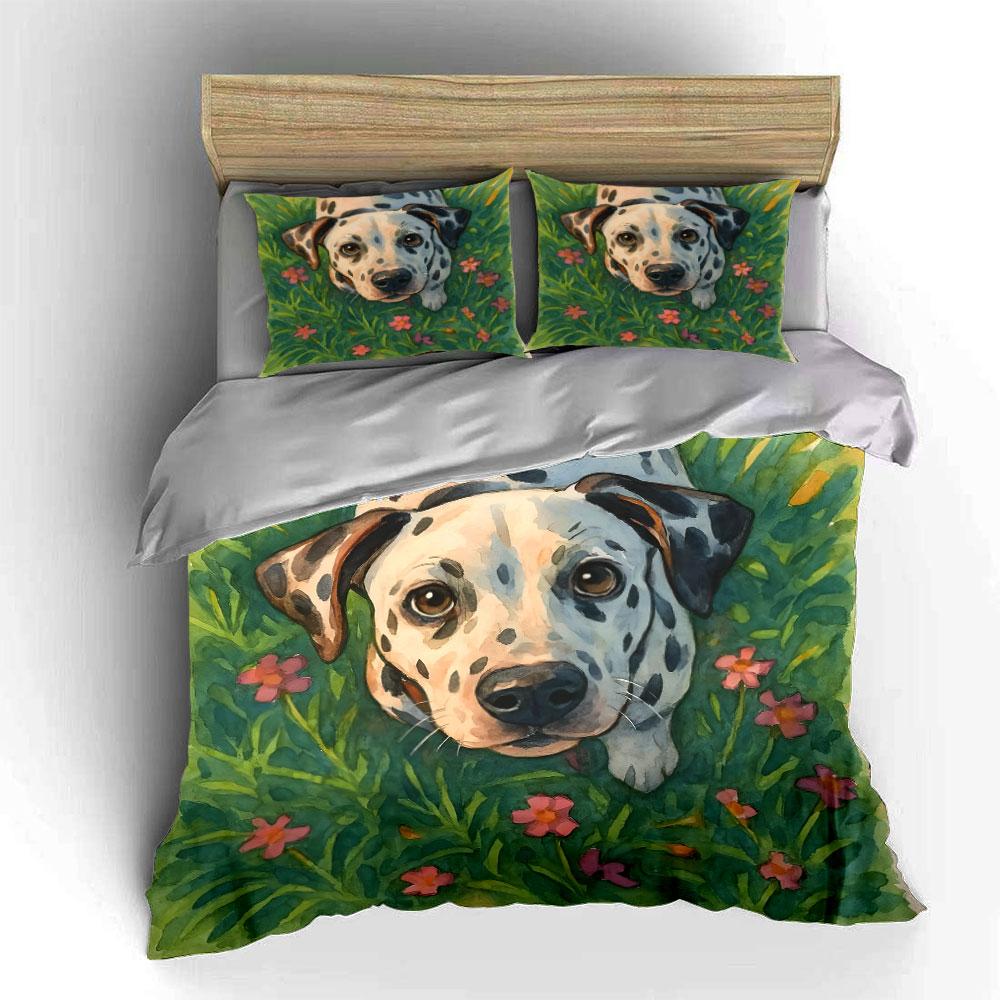 Dalmatian Floral Set for Home Decor Bedding Set with 1 Duvet Cover 2 Pillowcases Single Double King Queen, Gift