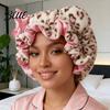 Мягкая Плюшевая Шапка для Сна Леопардовый Принт Спящий Бантик 3D Декор Кошачьи Ушки Регулируемая Без Сатиновой Шапки От Пушистости Подкладка из Двух Слоев Защита Волос Бонет