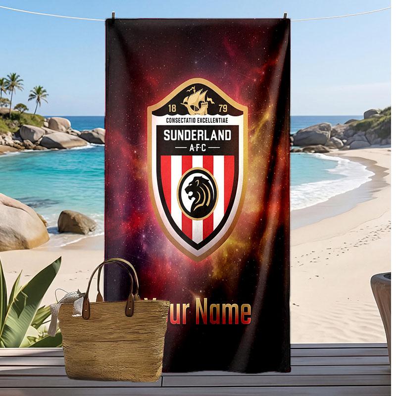 Sunderland FC Personalized Printed Beach Towel Soccer Logo Support Custom Name Text Absorbent Towel For Sport Travel Special Gift