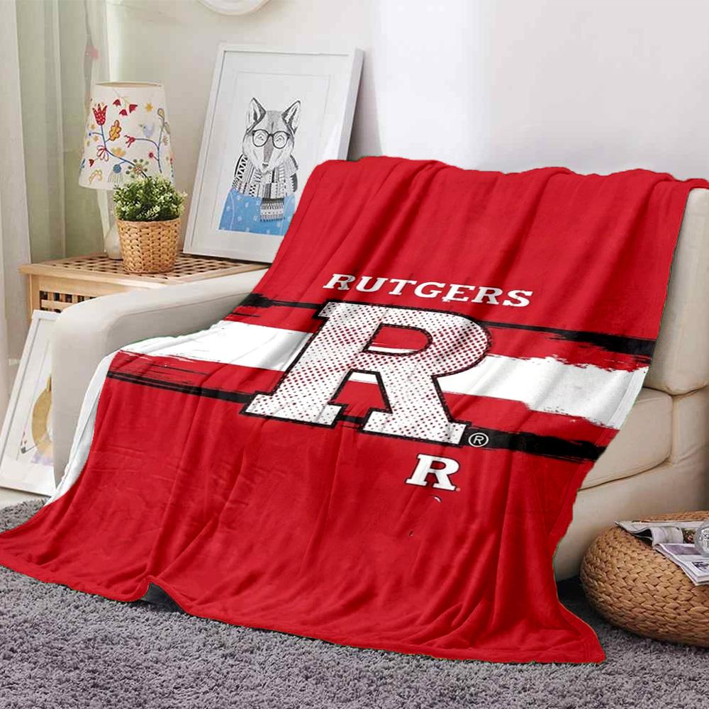 Rutgers Letter Logo Brush Stroke Print Flannel Throw Blanket Soft Plush Blanket for Sofa Couch Bedroom Sport Fan Home Decor
