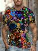 Men's Printed Short-Sleeve T-Shirt - Skull Floral Breathable Trendy Style Men's Fashion Casual Crew Neck Printed T-Shirt, Using 3D Digital Printing