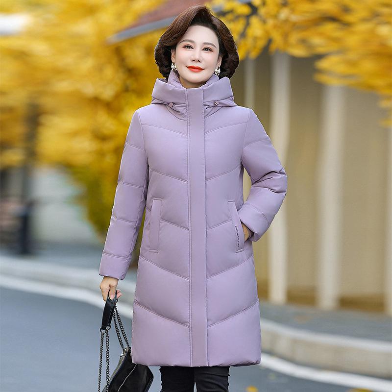 Middle-aged and Elderly Mothers' Down Jacket Women's Mid-length Winter New Thickened Large Size Hooded Jacket