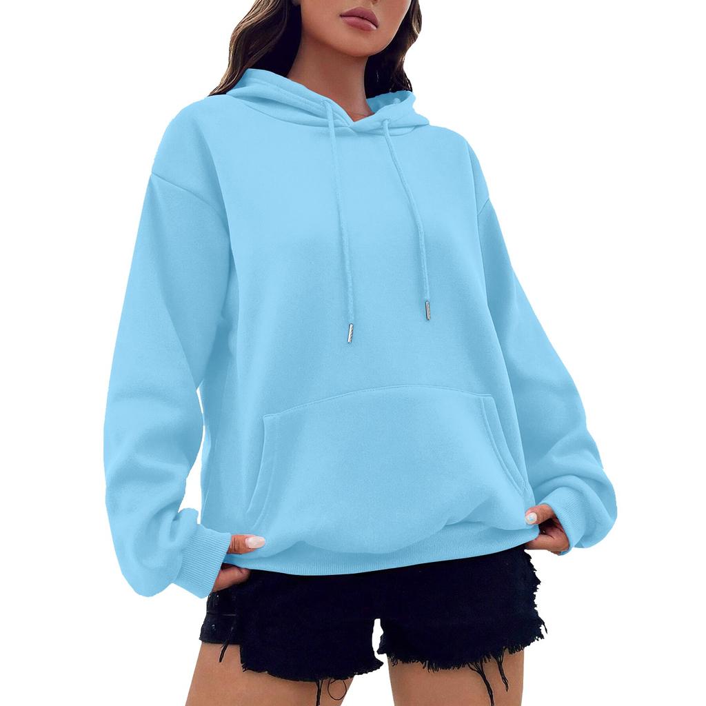 Женская модная осенне-зимняя однотонная свободная флисовая толстовка с длинным рукавом и капюшоном