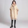4 Color Big Faux Fur Collar Cloak Women Party Overcoat Long Winter Thick Knitted Batwing Sleeves Cape Tassel Loose Coat With Hat