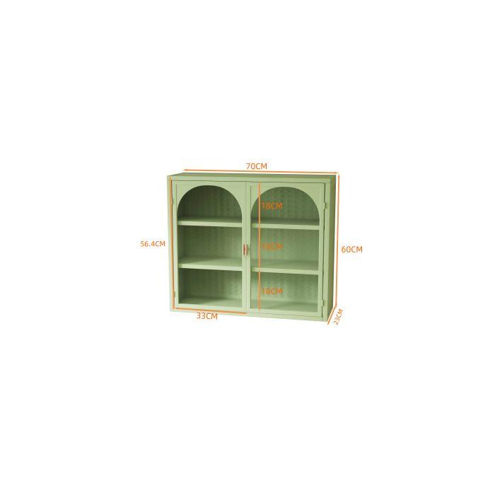 Armoire Murale Moderne À Double Porte Avec Portes Vitrées De 70 Cm, Comprenant Trois Étagères De Rangement, Verte.