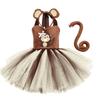 Kids Girl Monkey Costume Toddler Halloween Cosplay Jungle  Animal Role Play Puffy Dress Ear Headband Tail Birthday Party Carnival Fancy