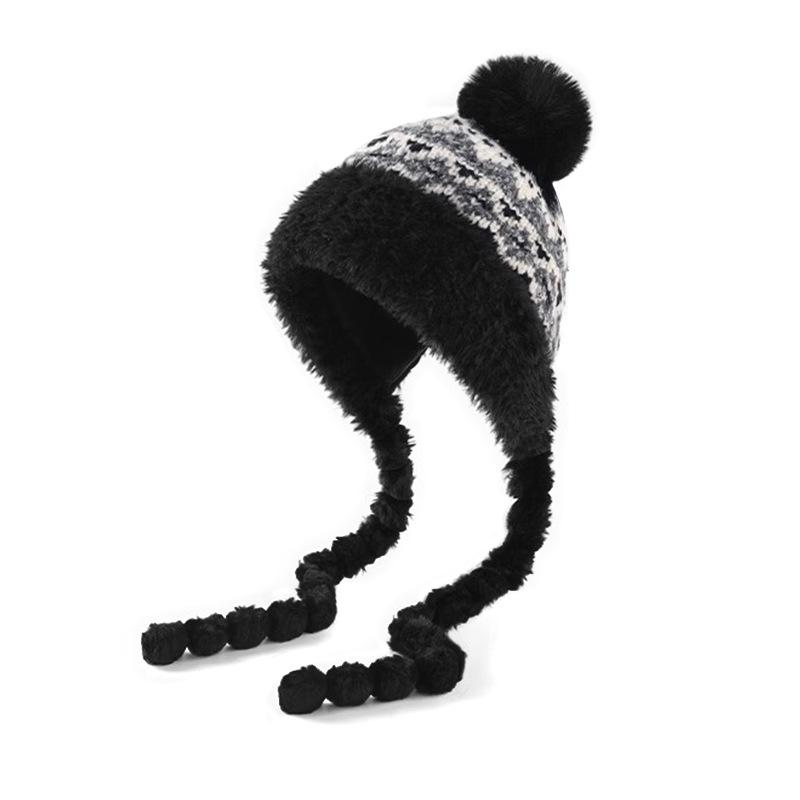 Женская вязаная шапка-ушанка с цветными блоками в стиле Fair Isle - Теплая, универсальная, защищающая уши для осени и зимы