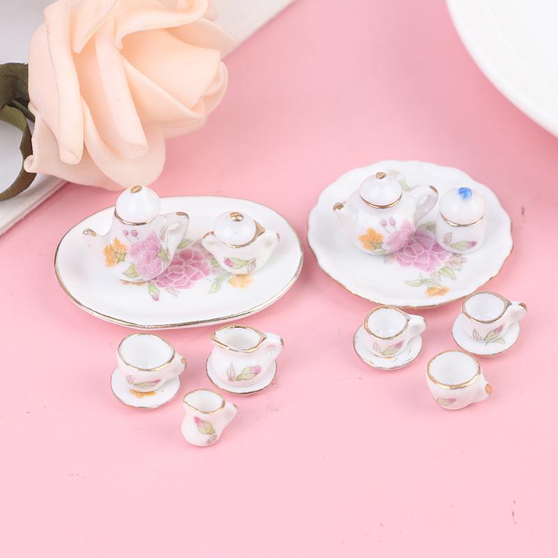 8 шт. 1/12 миниатюрный кукольный домик розовый цветочный узор фарфоровые чашки для кофе и чая керамические