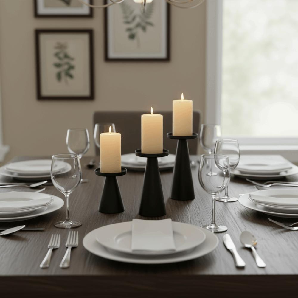 3PCS/SET Wrought Iron Nordic Golden Candle Holder Cone-shaped Scented Candles Pillar Wedding