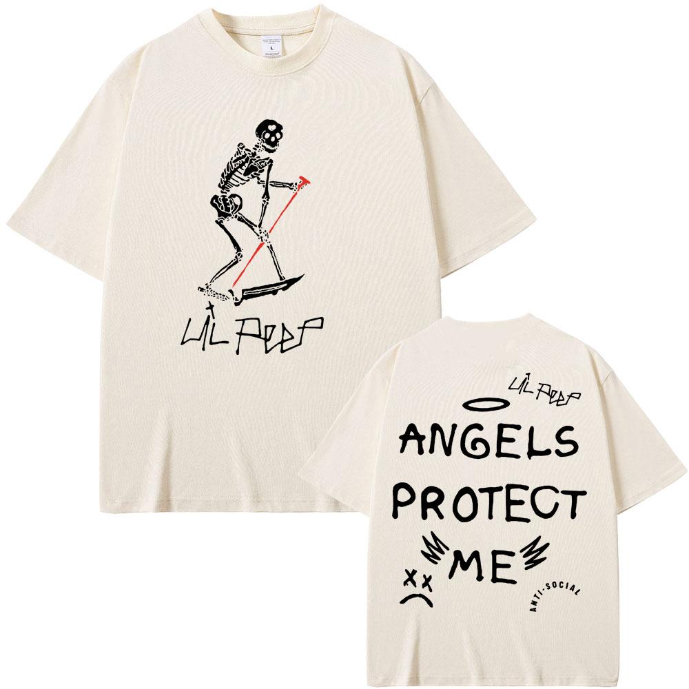 Футболки с графикой скелета рэпера Lil Peep Cry Baby Angels Protect Me для мужчин и женщин, хип-хоп, винтажные, оверсайз, с коротким рукавом