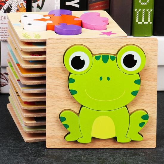Toddlers Wooden Puzzle Animal Vehicle Cognition Preschool Early Education 3D Jigsaw Puzzle Colorful Block Assembly Toy Boys Girls Gift